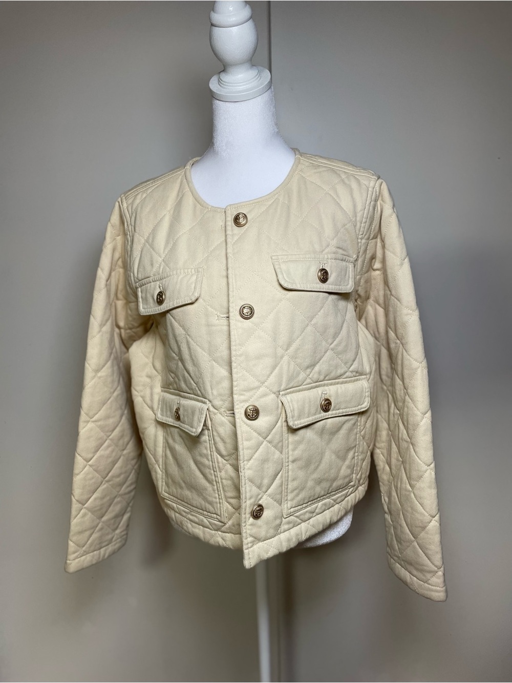 Time and Tru Cream Quilted Utility Jacket